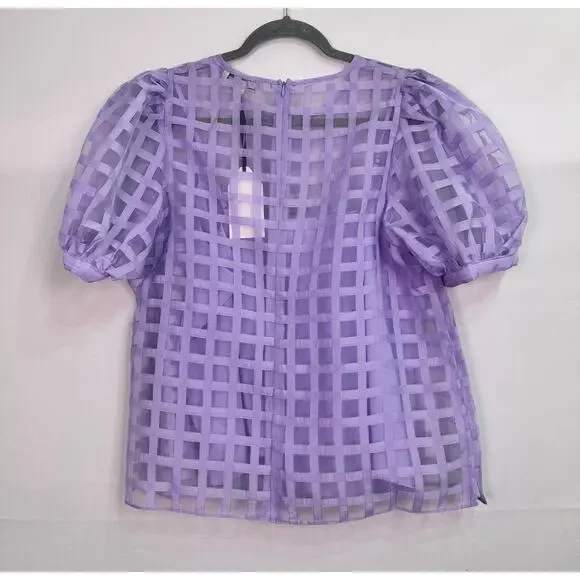 NWT English Factory Sheer Windowpane Puff Sleeve Top Lilac Size L - Picture 4 of 13
